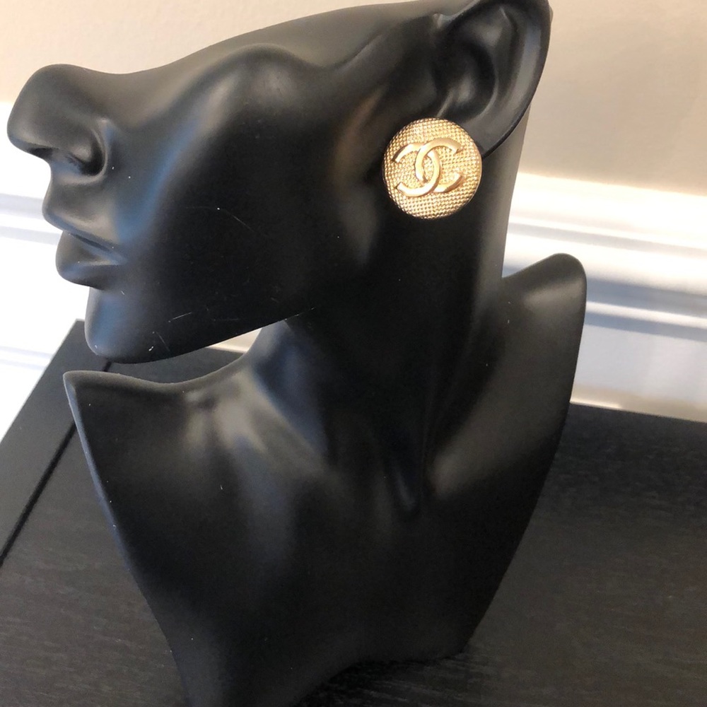 Chanel gold authentic logo round earrings SOLD